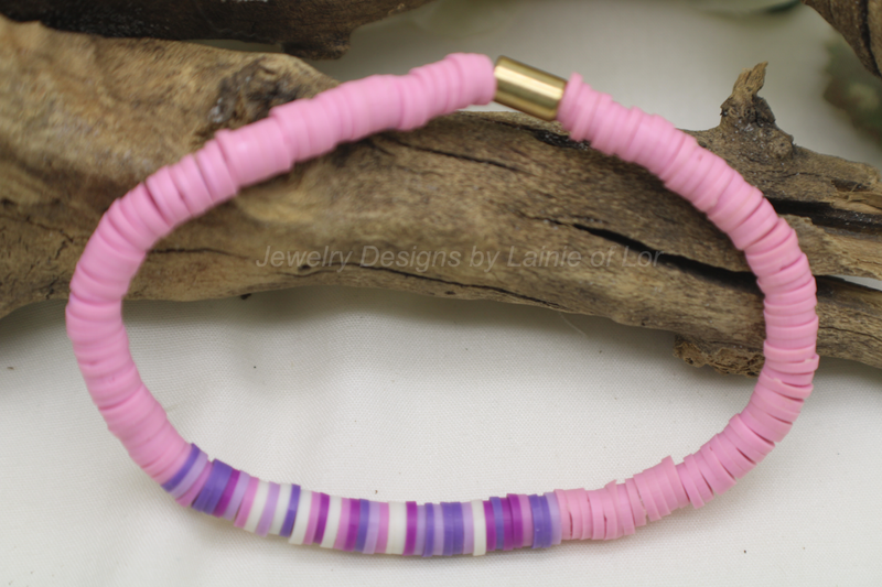Light Pink and Mixed Purple Polymer Clay Stretch Bracelet