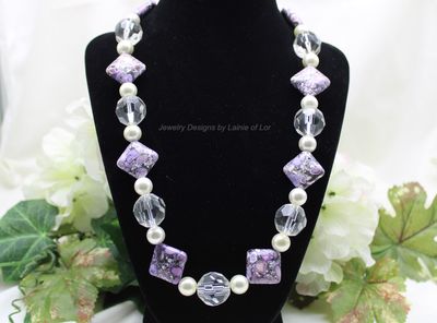 Purple Mosaic Magnesite and Glass Pearls