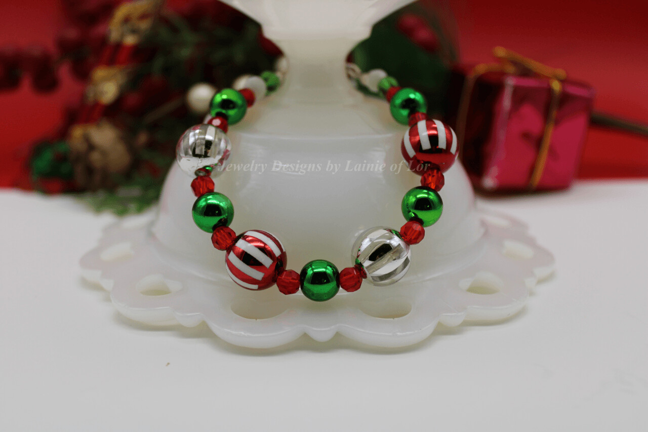 Red, Green, White, and Silver Bracelet