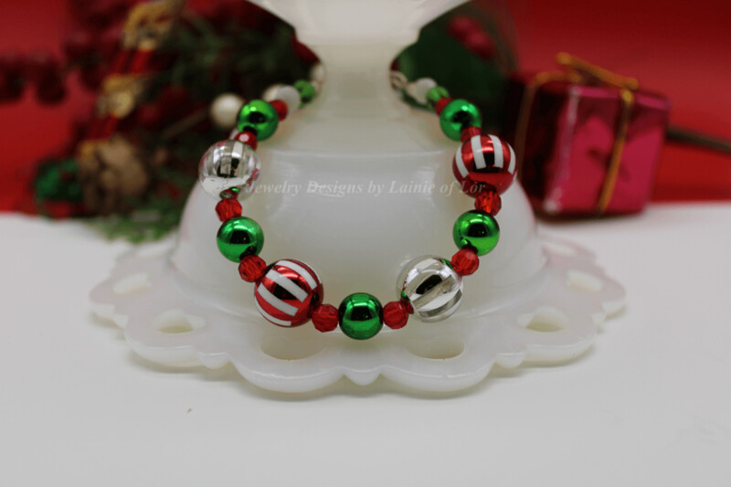 Red, Green, White, and Silver Bracelet