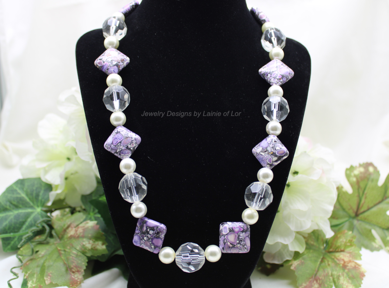 Purple Mosaic Magnesite and Glass Pearls