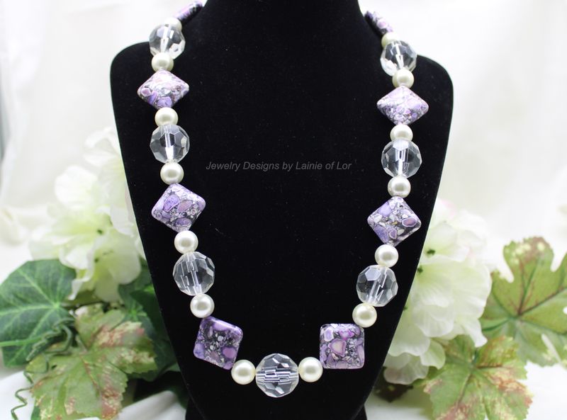Purple Mosaic Magnesite and Glass Pearls