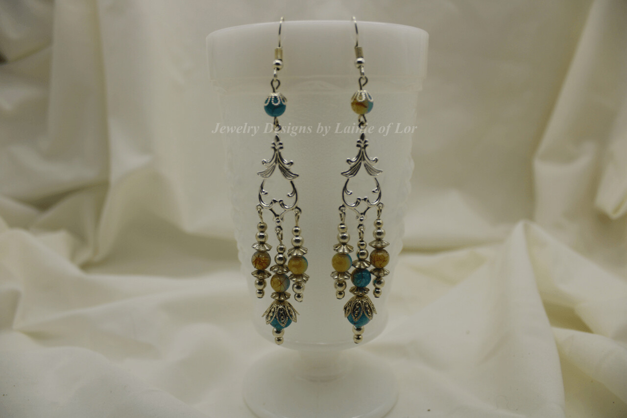 Pastel Glass 3 Drop Chandelier Earrings in Silver Tone