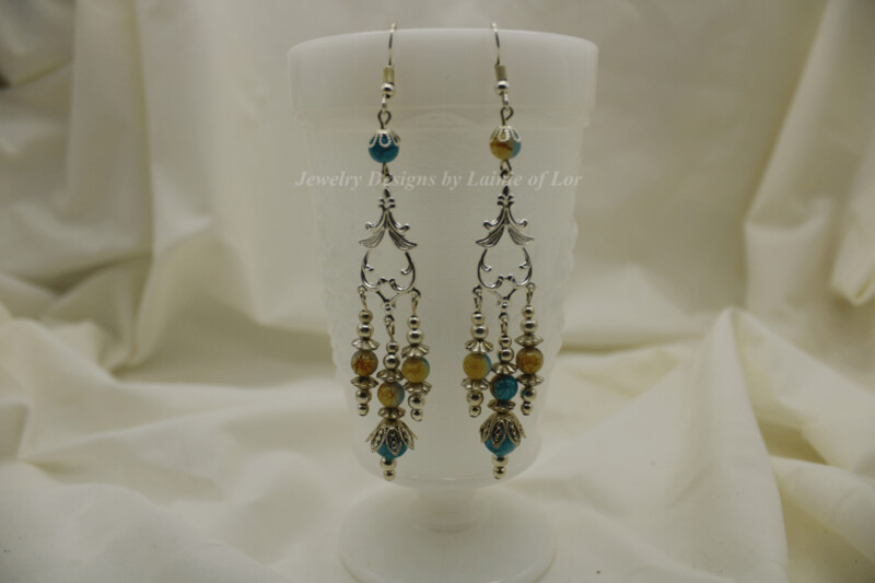 Pastel Glass 3 Drop Chandelier Earrings in Silver Tone