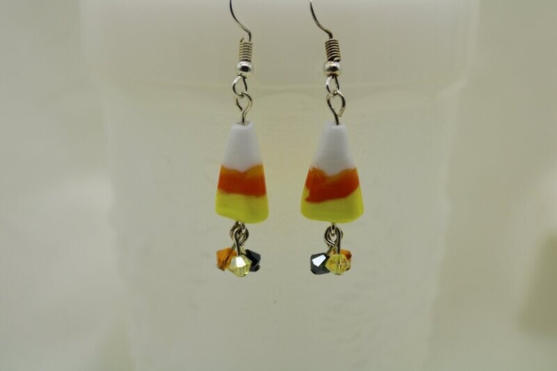 Candy Corn Drop Earrings with Crystal Dangles