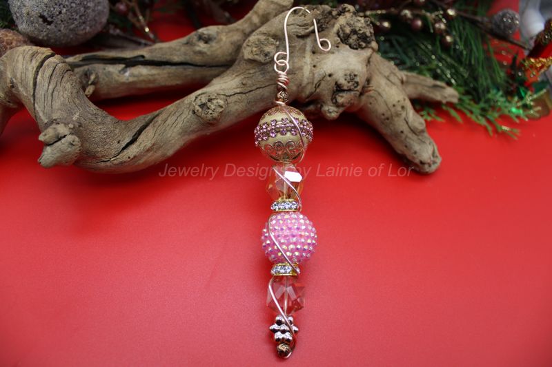 Pink and Rose Gold Wire Wrapped Ornament