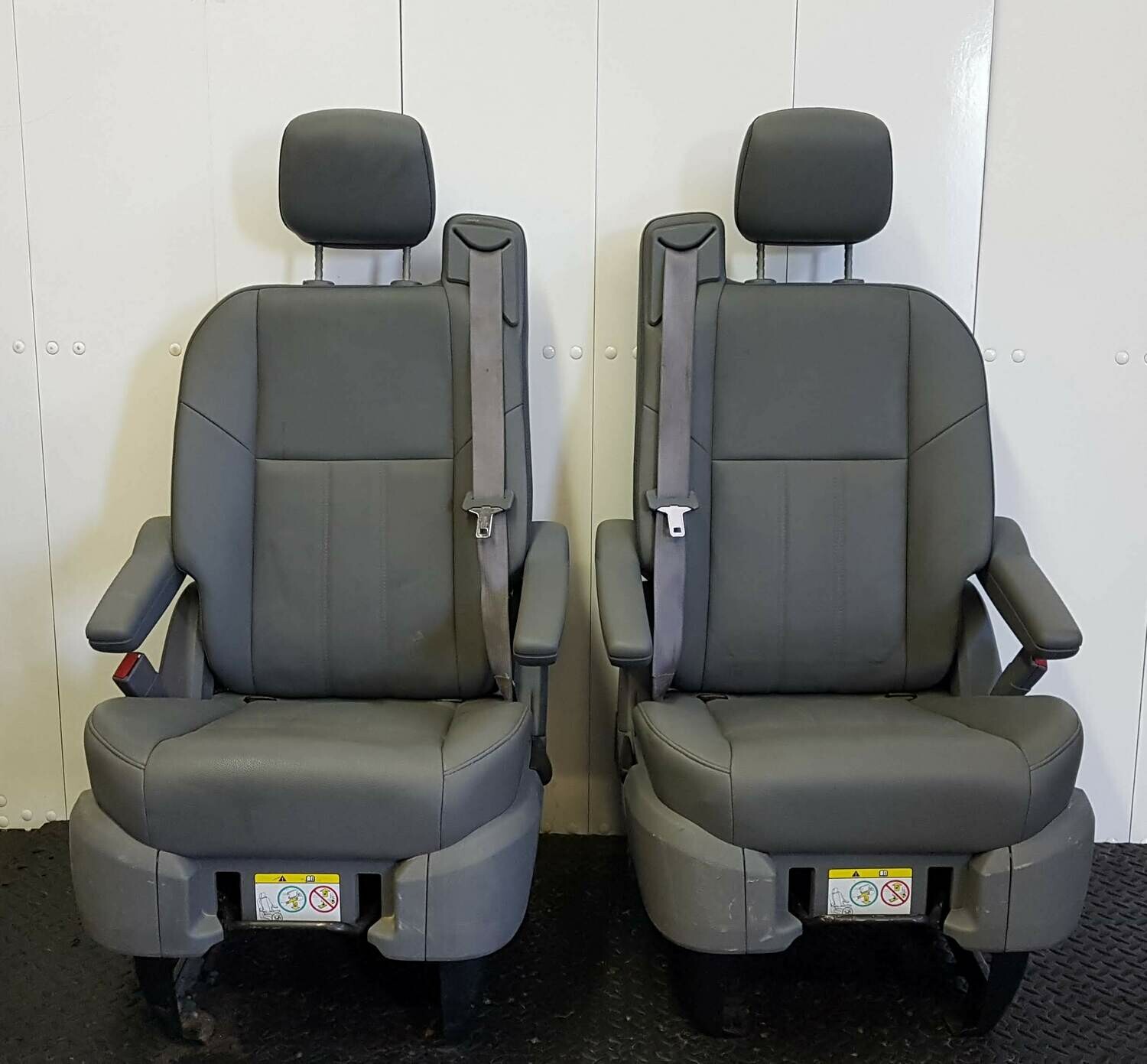 Pair of Leather Swivel Seats - Grey