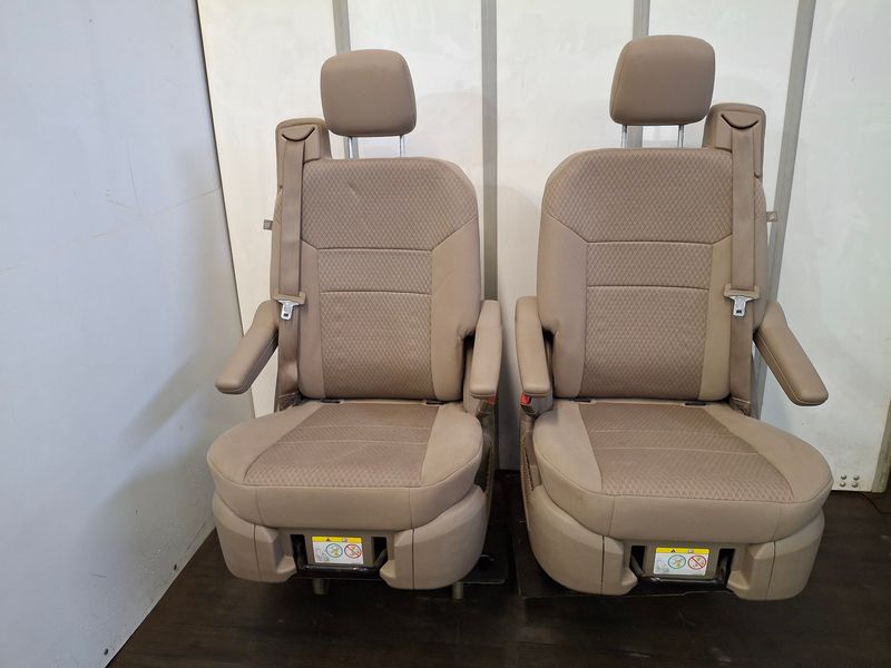 Pair of Swivel Seats - Brown Cloth