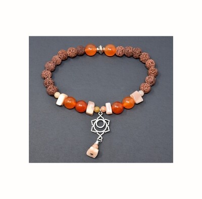 Reiki Charged Svadhisthana (Sacral Chakra) Charm Gemstone &amp; Lava Stone Bracelet (Fits wrists up to 6.75&quot;)