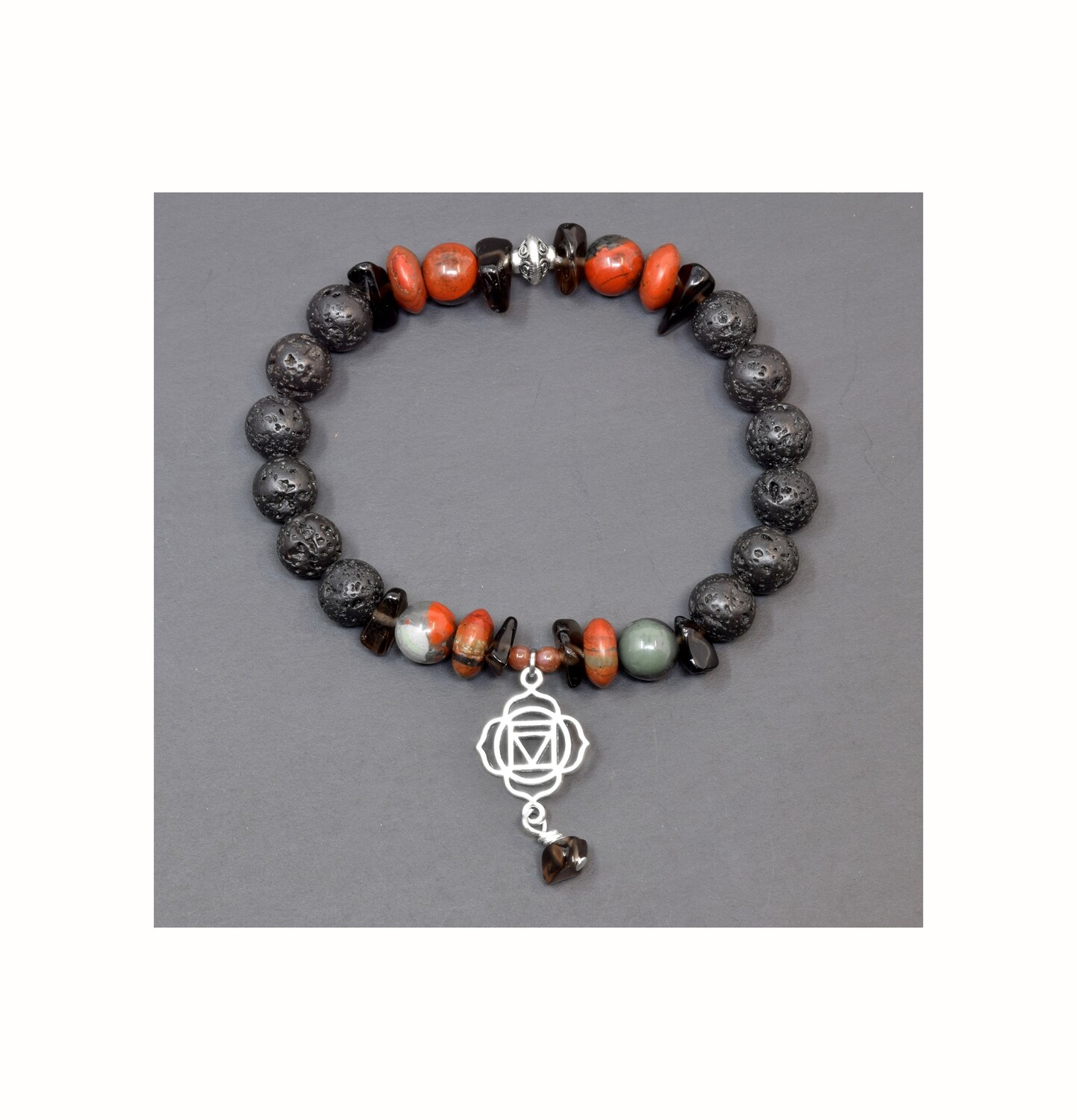 Reiki Charged Muladhara (Root Chakra) Charm Gemstone &amp; Lava Stone Bracelet (Fits wrists up to 6.75&quot;)