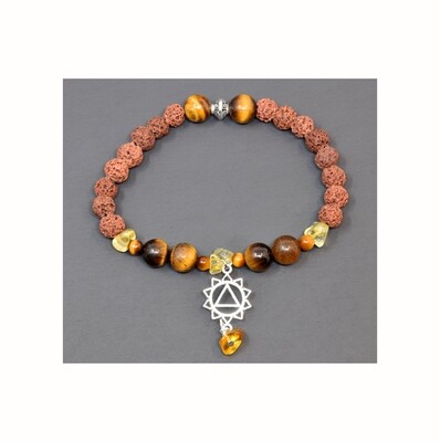 Reiki Charged Manipura (Solar Plexus)  Charm Gemstone &amp; Lava Stone Bracelet (Fits wrists up to 6.75&quot;)