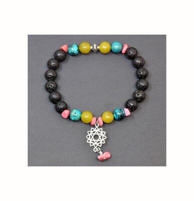 Reiki Charged Anahata (Heart Chakra) Charm Gemstone &amp; Lava Stone Bracelet (Fits wrists up to 6.75&quot;)