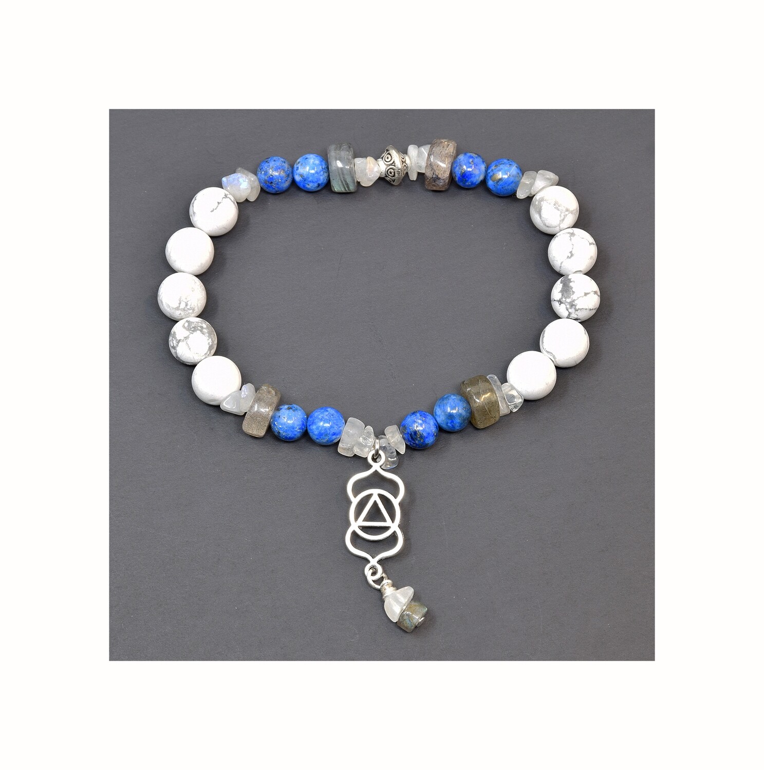Reiki Charged Ajna (Third Eye Chakra) Charm &amp; Gemstone Bracelet (Fits wrists up to 6.75&quot;)
