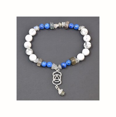 Reiki Charged Ajna (Third Eye Chakra) Charm &amp; Gemstone Bracelet (Fits wrists up to 6.75&quot;)