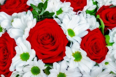 Bouquet marguerites et roses rouges