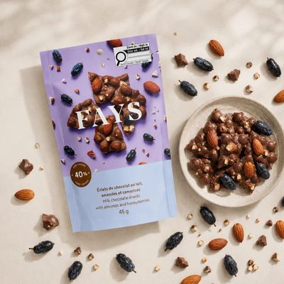 Chocolat Éclats au lait, amandes et camerises