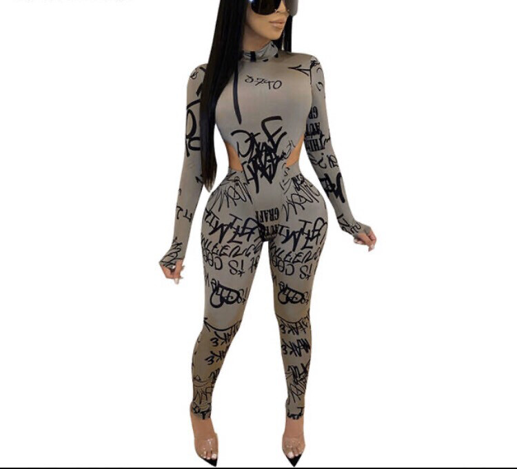 Letter Print Skinny Women Matching Set