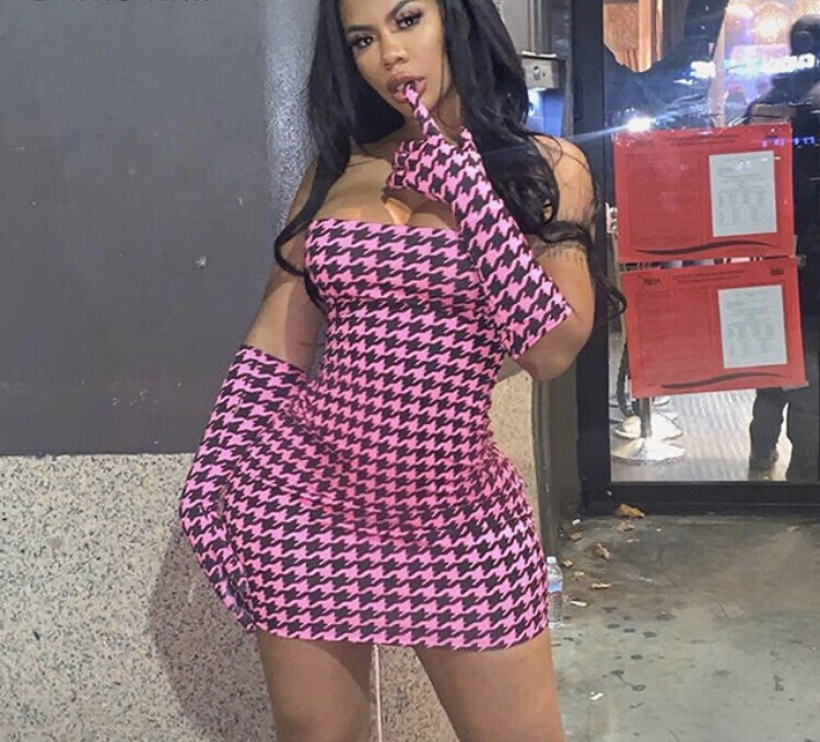 Houndstooth Hot Sexy Strapless Mini Dress With Gloves