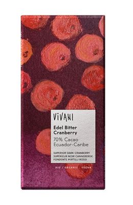 Mørk Chokolade, 100 g med tranebær. ØKO