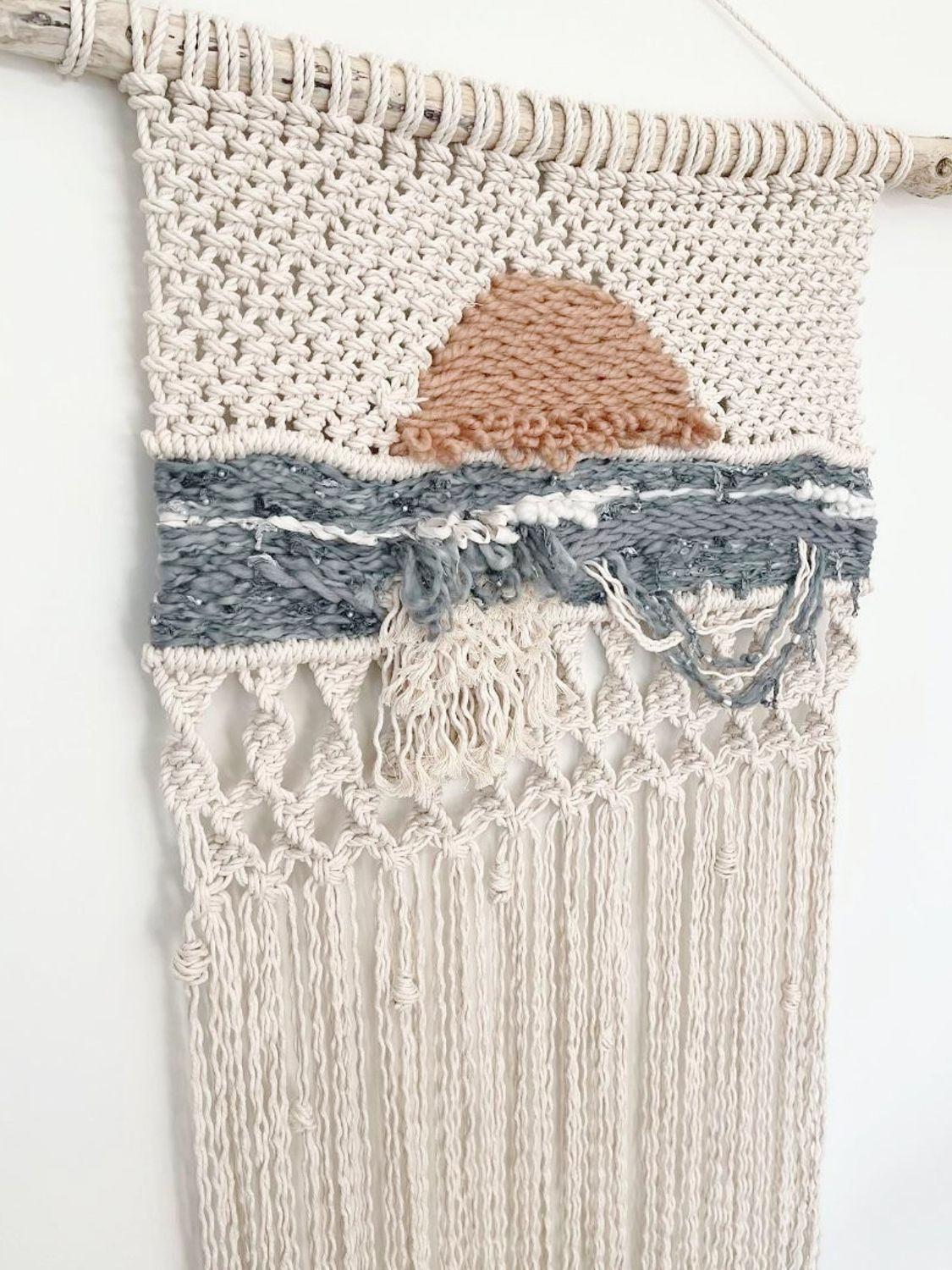 Sunset Over Dark Water -- Large Macrame Wall Tapestry