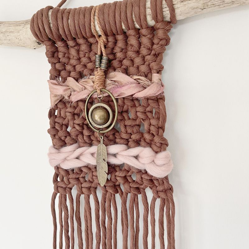 Cocoa Feather -- Mini Macrame & Fibre Art Wall Hanging Cocoa Feather -- Mini Macrame & Fibre Art Wall Hanging