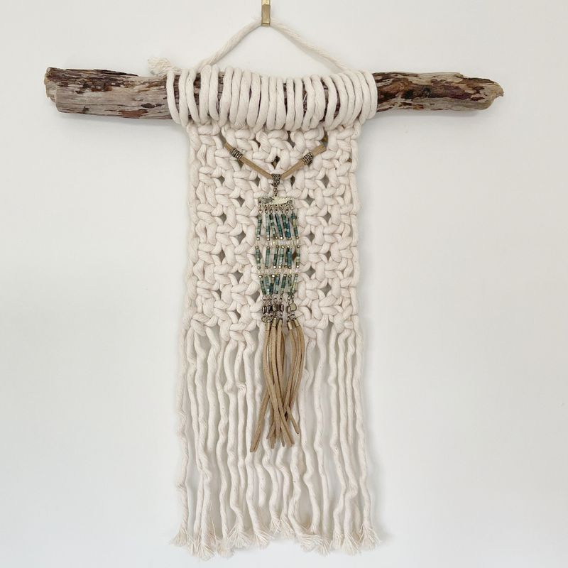 Beaded Boho -- Mini Macrame & Fibre Art Wall Hanging Beaded Boho -- Mini Macrame & Fibre Art Wall Hanging