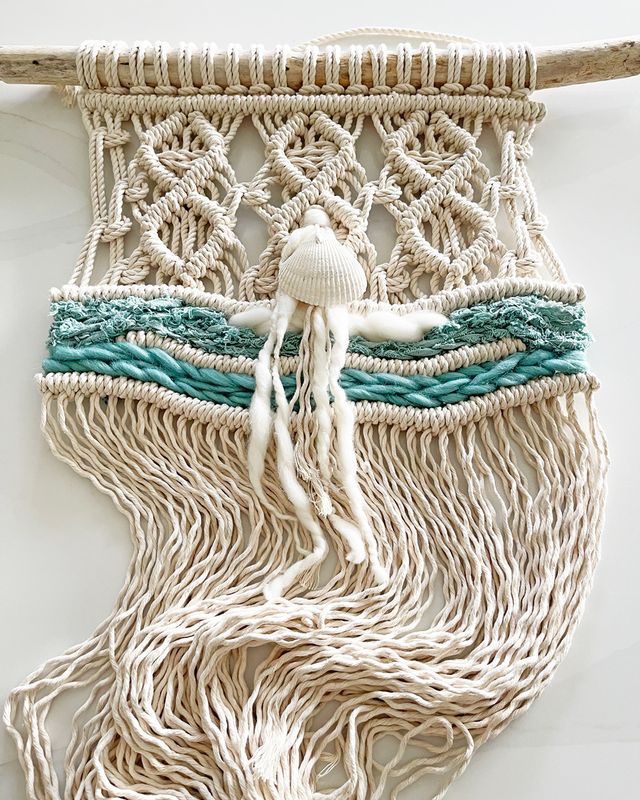Seafoam Spiral -- Medium Macrame Wall Tapestry