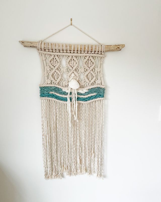Seafoam Spiral -- Medium Macrame Wall Tapestry
