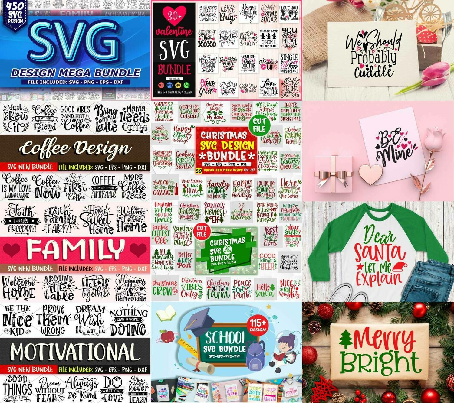 Download 450 Svg Design Mega Bundle Svg Dxf Formats Svg Dxf Png Pdf Eps Files For Silhouette Files For Cricut Cut Files PSD Mockup Templates