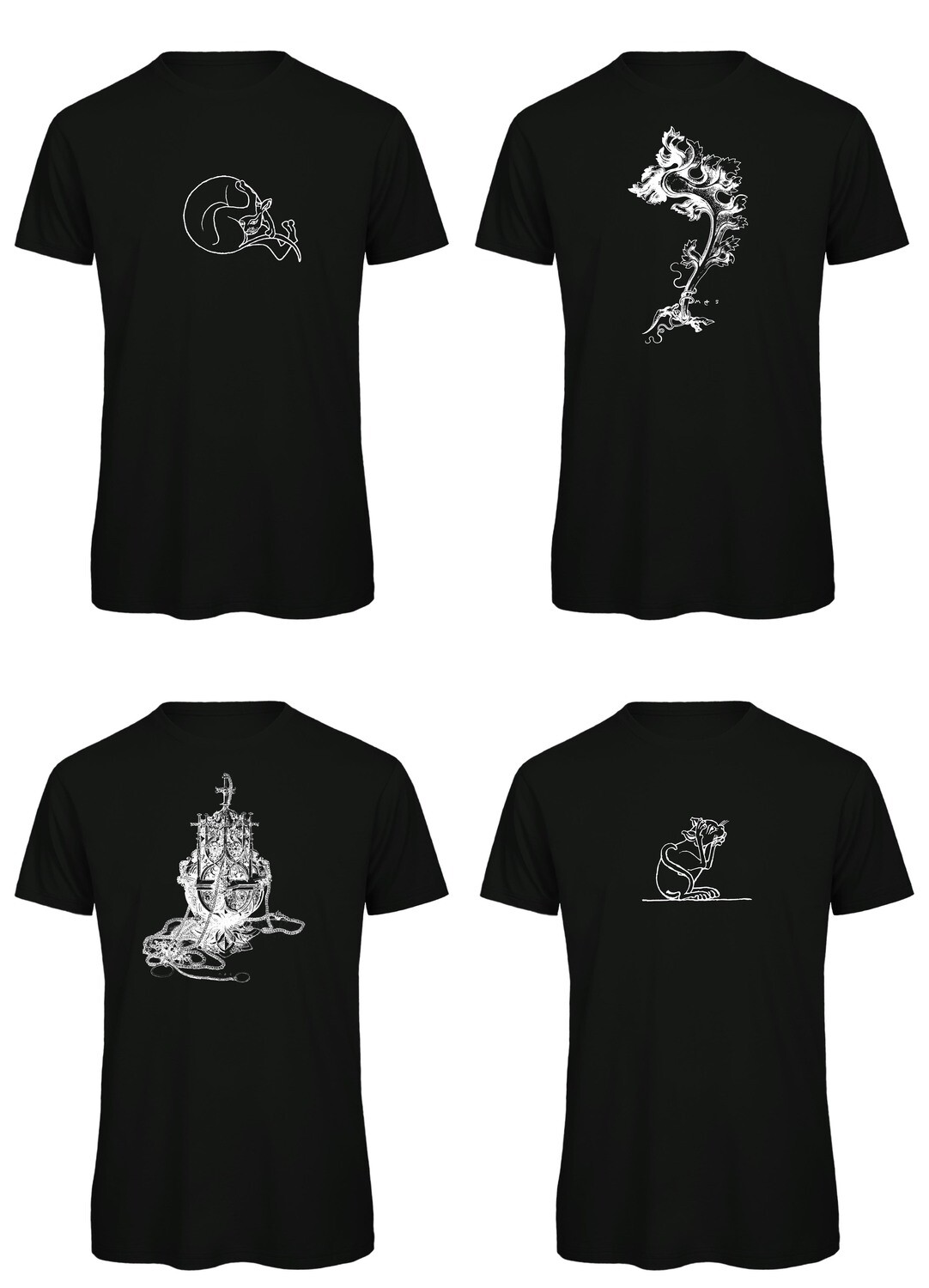 Bio T- Shirt Siebdruck, 4 Motive auf schwarz, bis 5XL