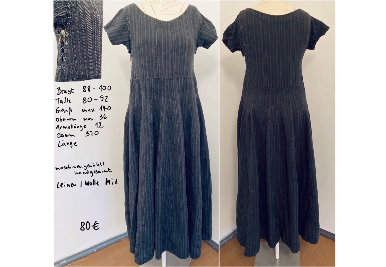 Kleid Wolle/ Leinen Mix blau