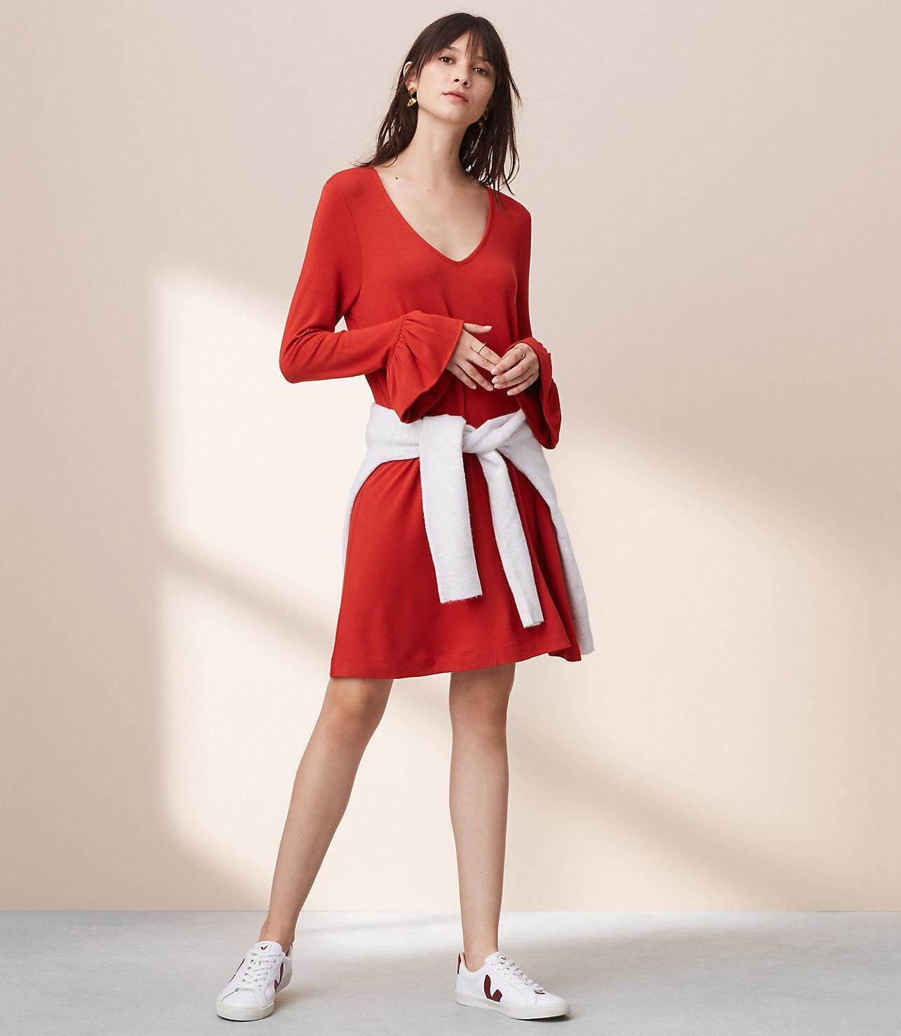 LOFT - LOU &amp; GREY RED LS MINI DRESS