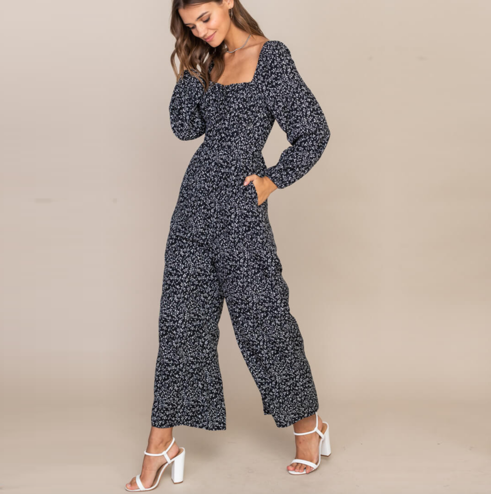 LUSH - BLACK FLORAL SQUARE NECK