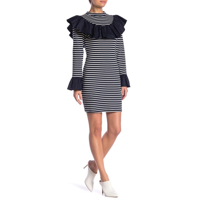 ENGLISH FACTORY - Ruffled Striped Knit Dress ENGLISH FACTORY - Ruffled Striped Knit Dress