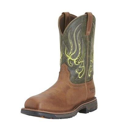 NEW ​Ariat Men's Boots - Workhog Mesteno Waterproof Composite Toe - Rust / Moss Green
