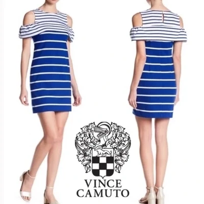 Vince Camuto Blue Women's Usa 6 Stripe Cold Shoulder Sheath Dress