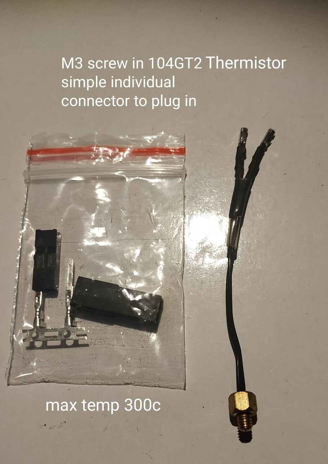 M3 screw-in 100K ohm NTC Semitec 104GT-2 Thermistor. Ready to fit X1 &amp; Genius.