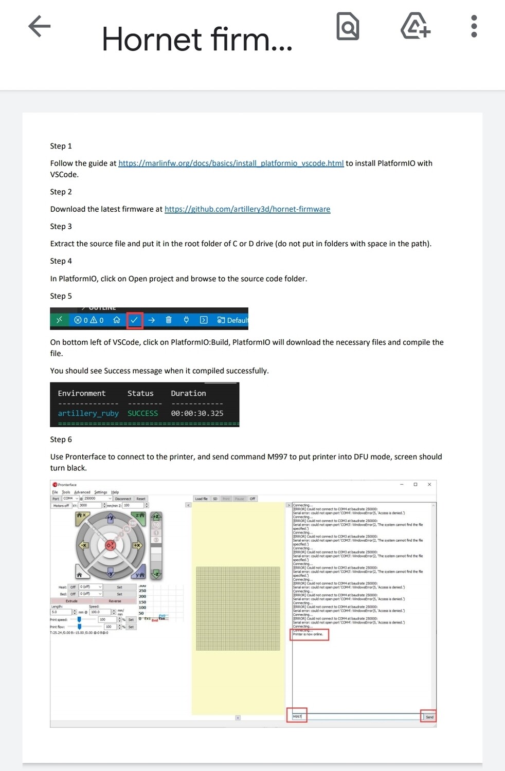 Updating Ruby motherboard. Full Instructions for source file changes via PlatformIO