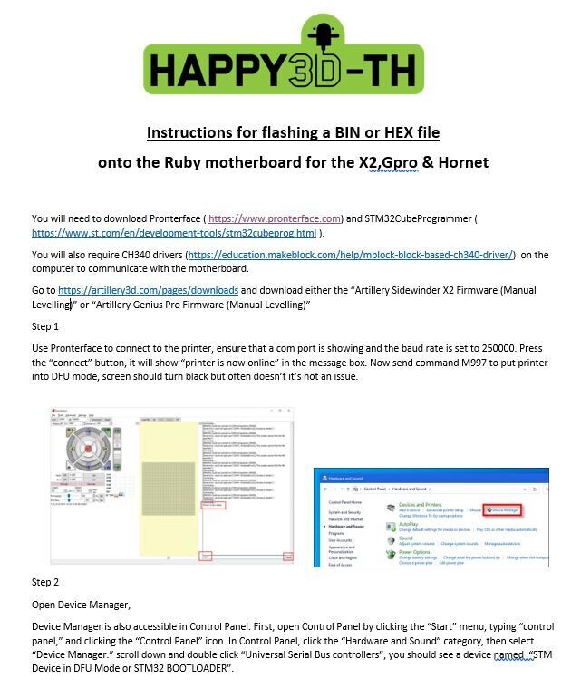 X2 &amp; Gpro Ruby Motherboard, Instructions for flashing a BIN or HEX file