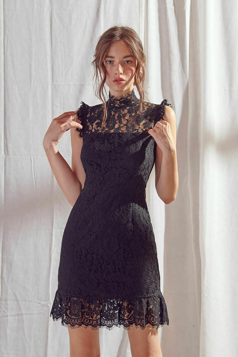 Fitted Lace High Neck Dress