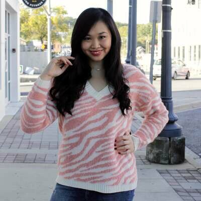 Pink Stripe Fuzzy Sweater