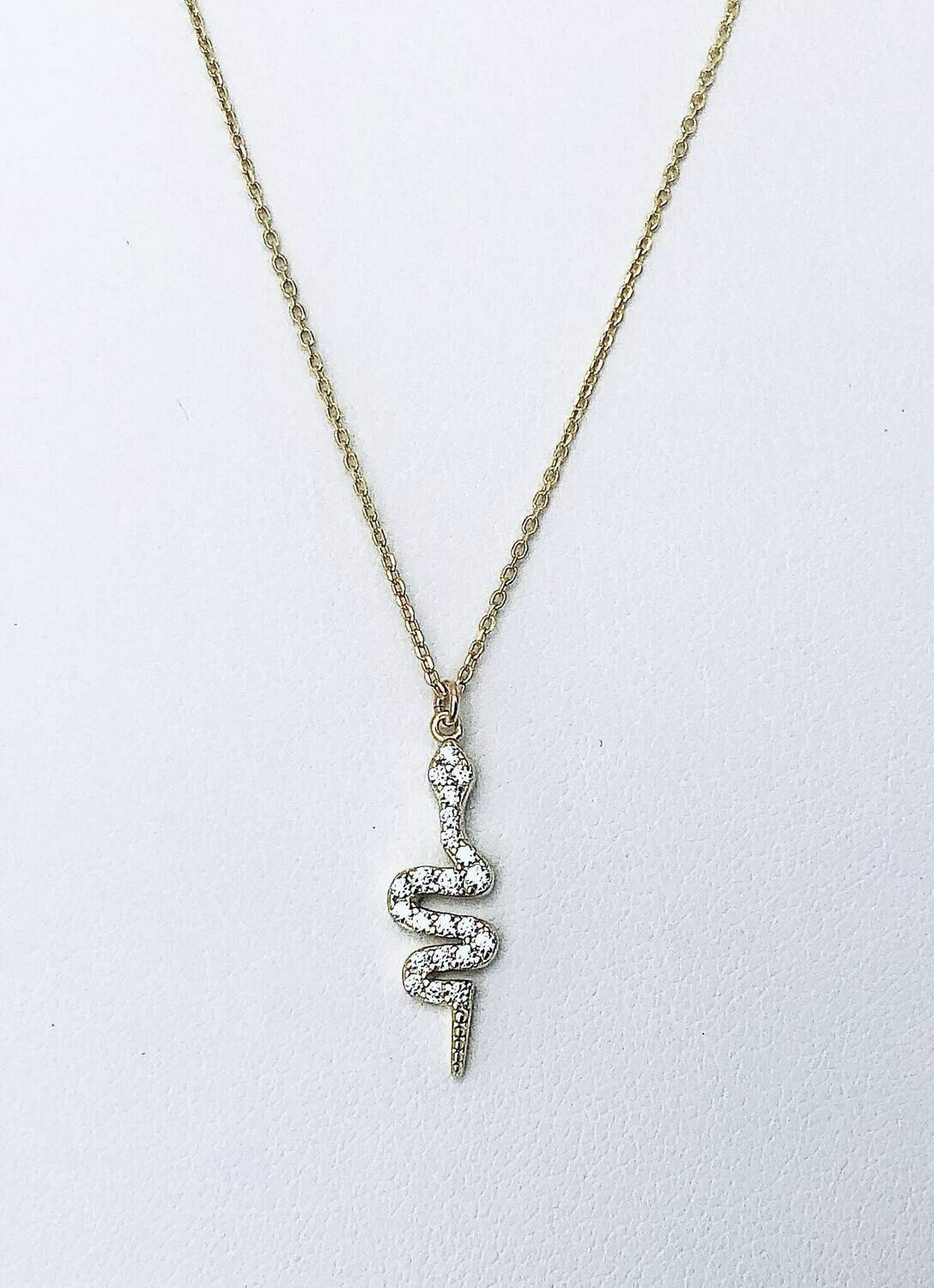 Cubic Zirconia Snake 16" Necklace- in silver or gold
