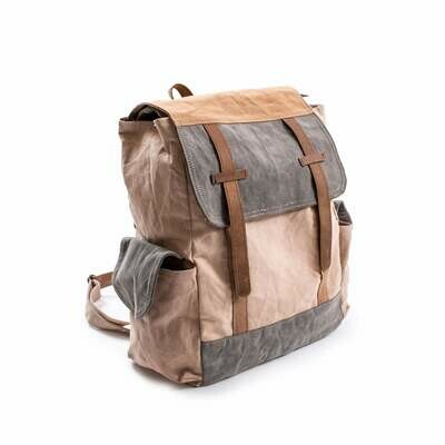Washed Canvas Backpack with leather trim