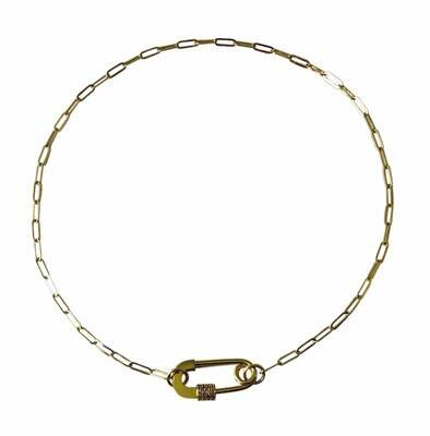 14k Gold plated brass clip chain necklace with safety pin ,16” long /20493