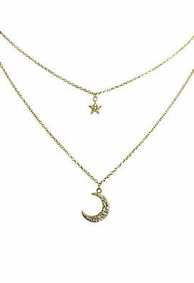 Double Layer CZ Moon + Star Necklace