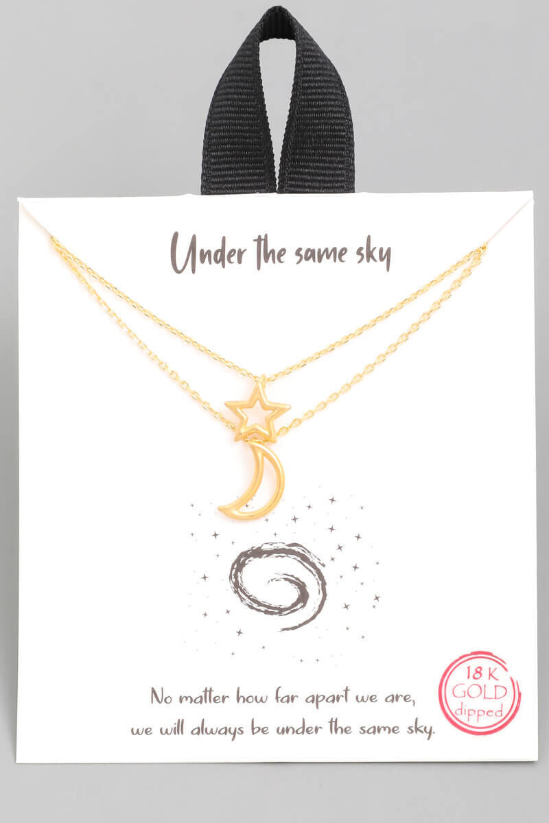 Multi-layered moon and star necklace
