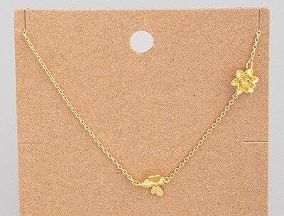 18K Gold Dipped Bee and Flower Necklace