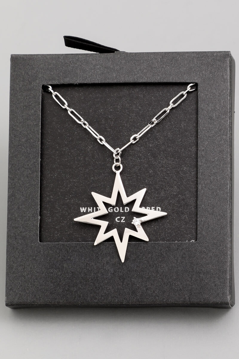 White Gold Dip Star Necklace