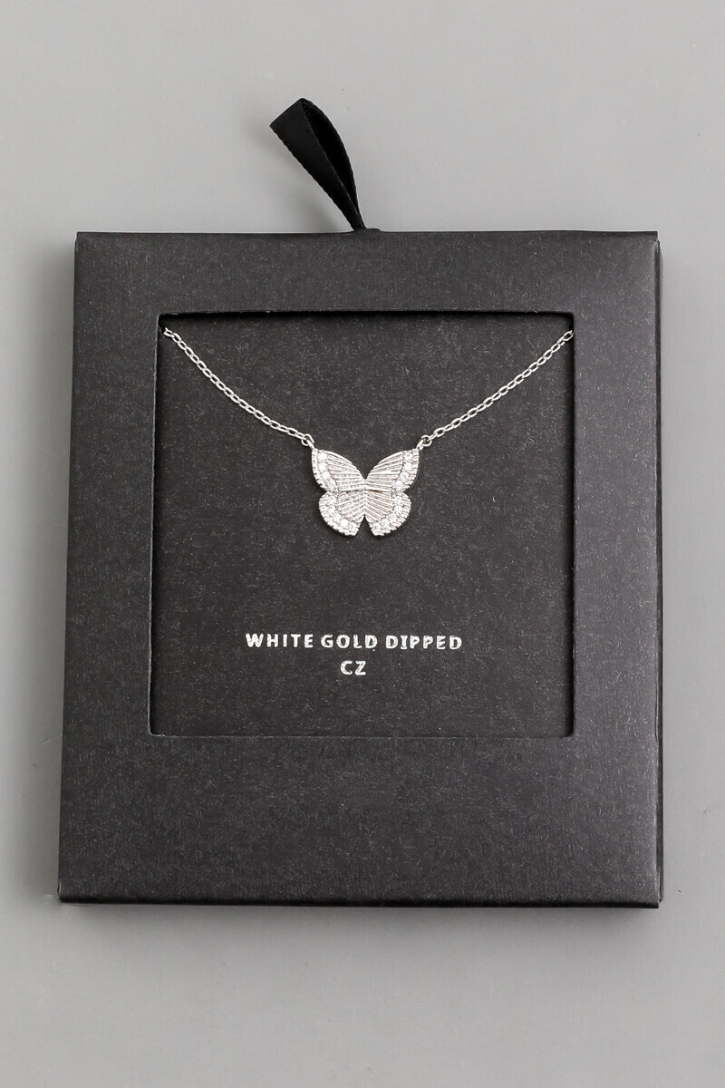 24k White Gold Dip Butterfly Necklace
