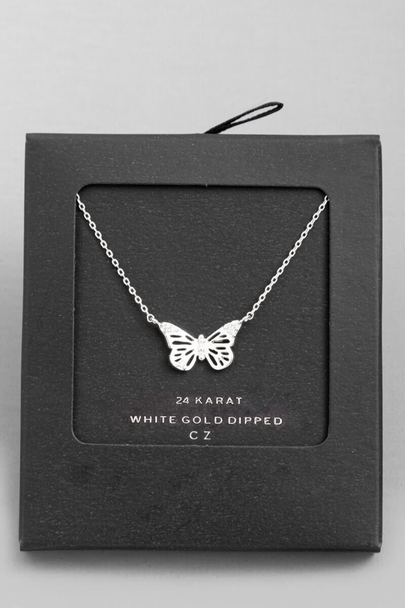 24K White Gold Dip Butterfly Necklace